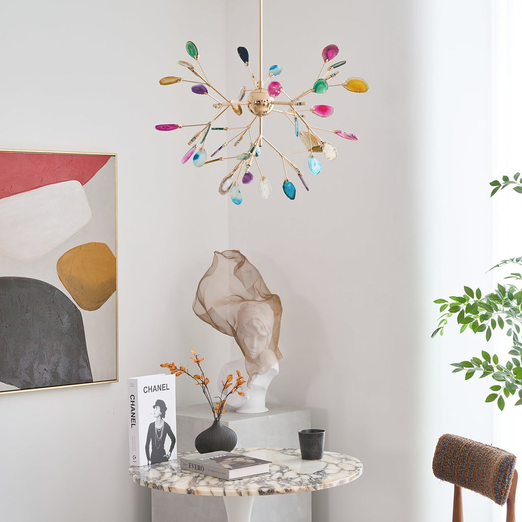 Agate Chandelier, Natural Agate Slices, Rose Gold Arms, G4 LED