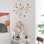 Agate Chandelier, Natural Agate Slices, Rose Gold Arms, G4 LED