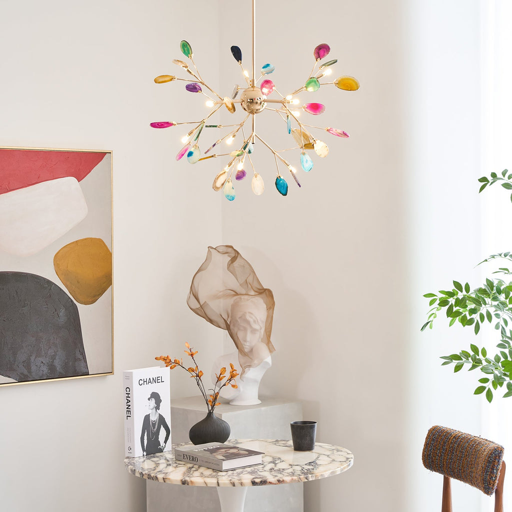Agate Chandelier, Natural Agate Slices, Rose Gold Arms, G4 LED