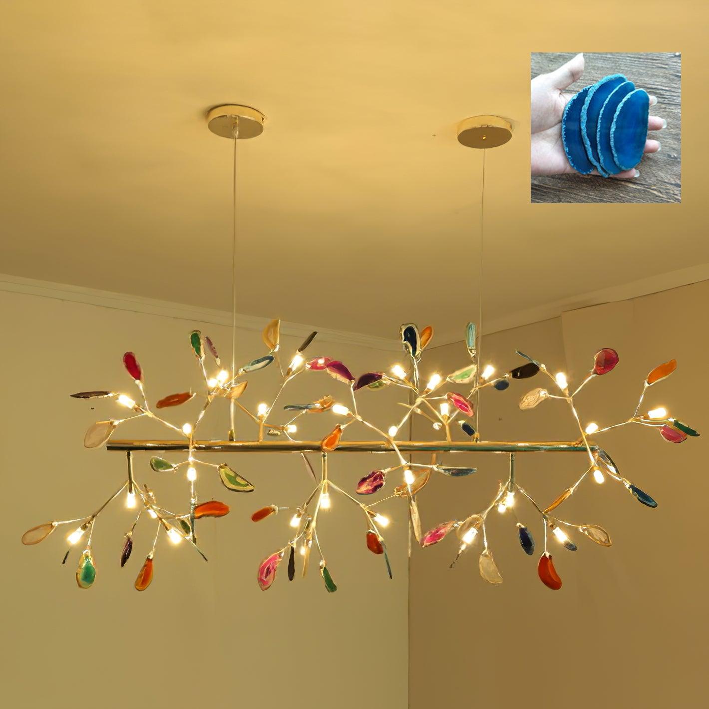 Agate Chandelier, Natural Agate Slices, Rose Gold Arms, G4 LED