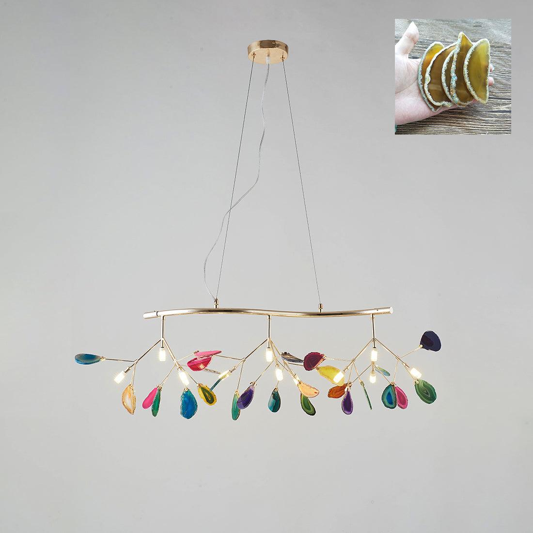 Agate Chandelier, Natural Agate Slices, Rose Gold Arms, G4 LED