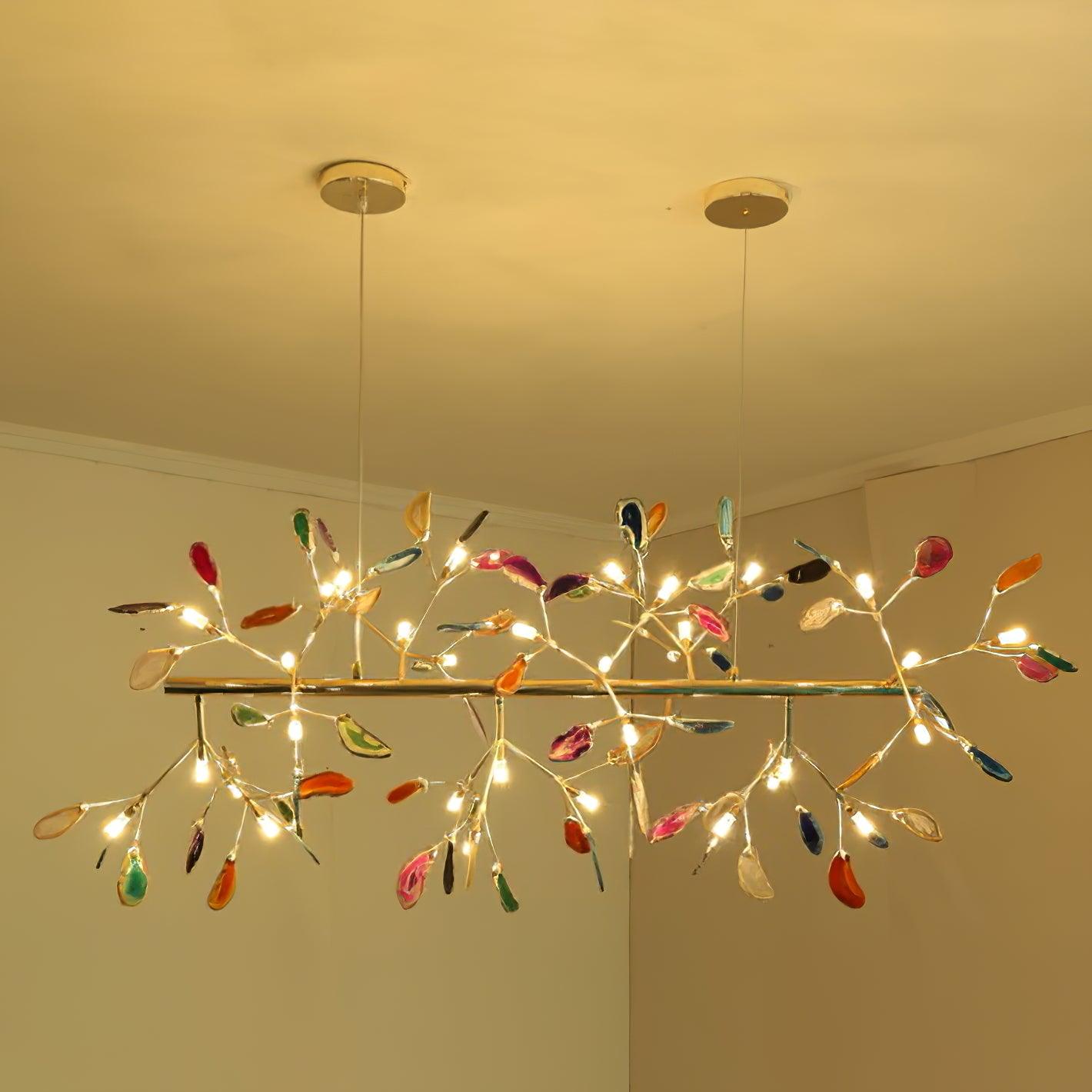 Agate Chandelier, Natural Agate Slices, Rose Gold Arms, G4 LED