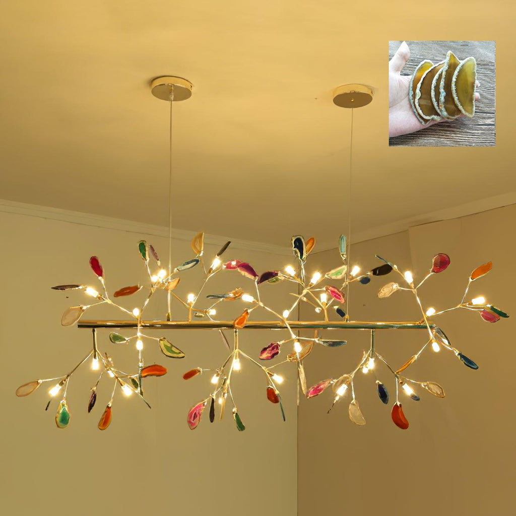 Agate Chandelier, Natural Agate Slices, Rose Gold Arms, G4 LED