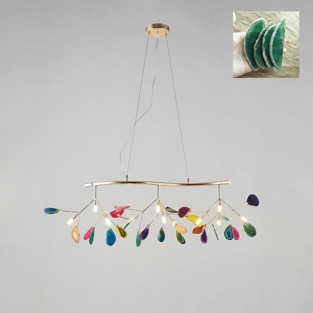 Agate Chandelier, Natural Agate Slices, Rose Gold Arms, G4 LED