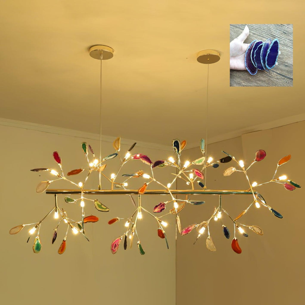 Agate Chandelier, Natural Agate Slices, Rose Gold Arms, G4 LED