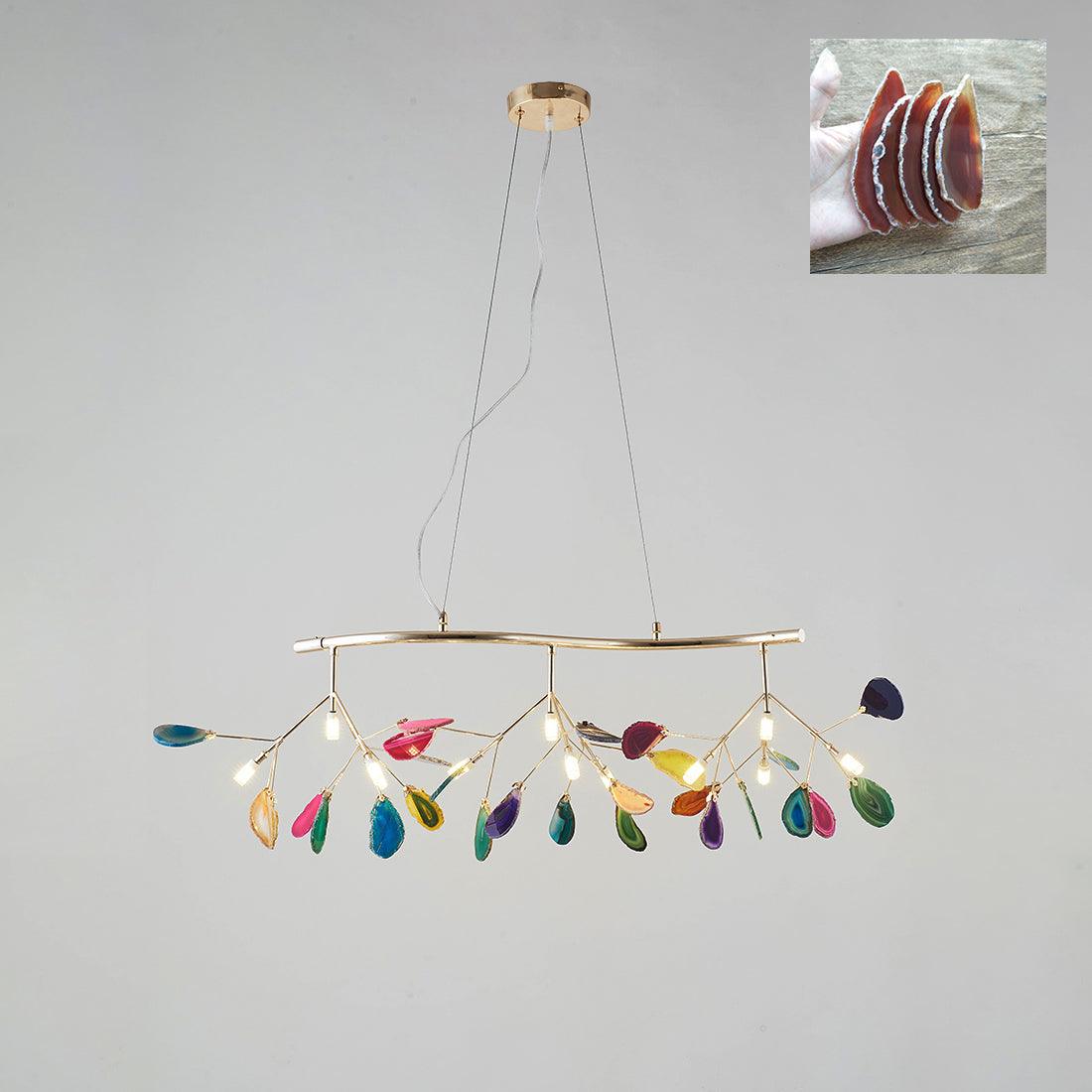 Agate Chandelier, Natural Agate Slices, Rose Gold Arms, G4 LED