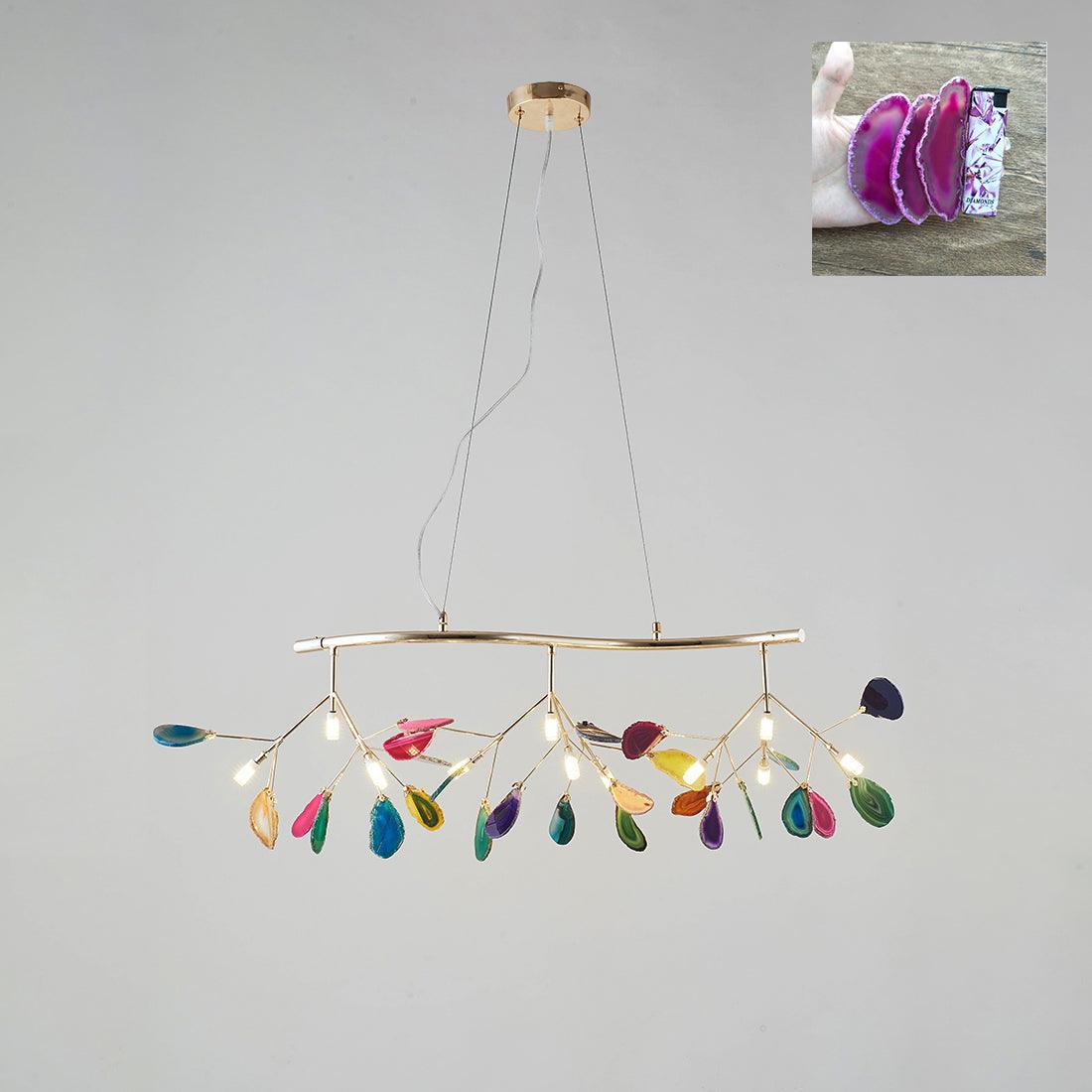 Agate Chandelier, Natural Agate Slices, Rose Gold Arms, G4 LED
