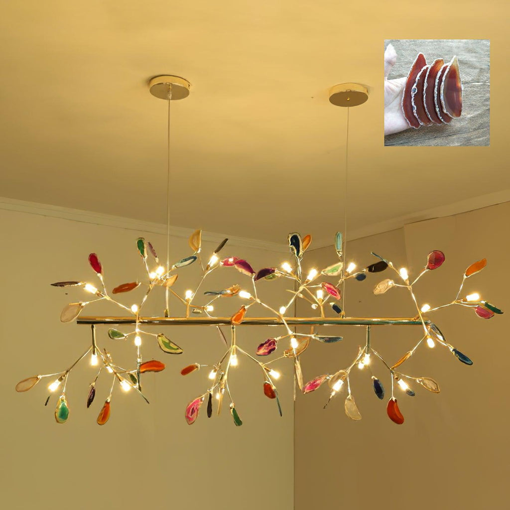 Agate Chandelier, Natural Agate Slices, Rose Gold Arms, G4 LED