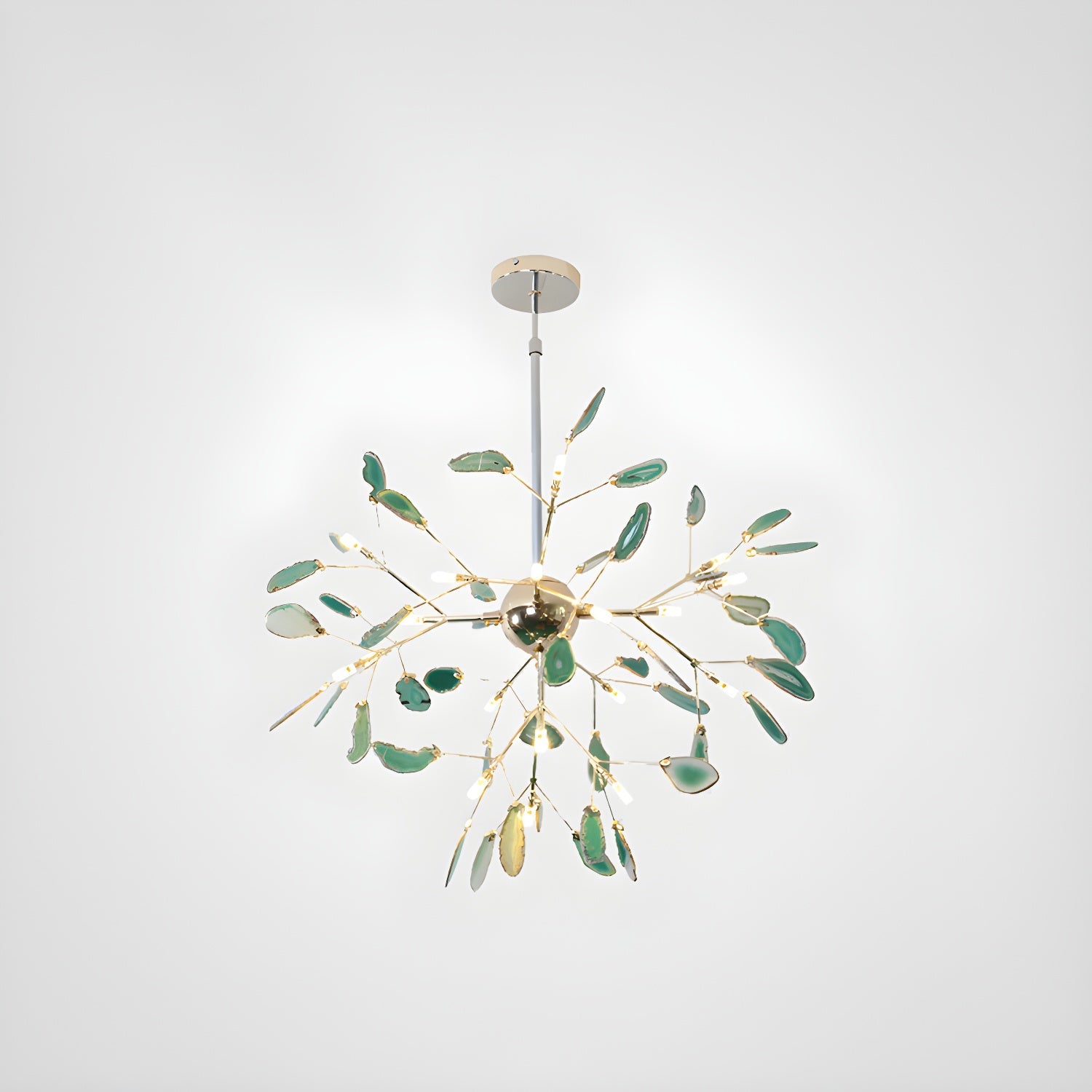 Agate Chandelier, Natural Agate Slices, Rose Gold Arms, G4 LED