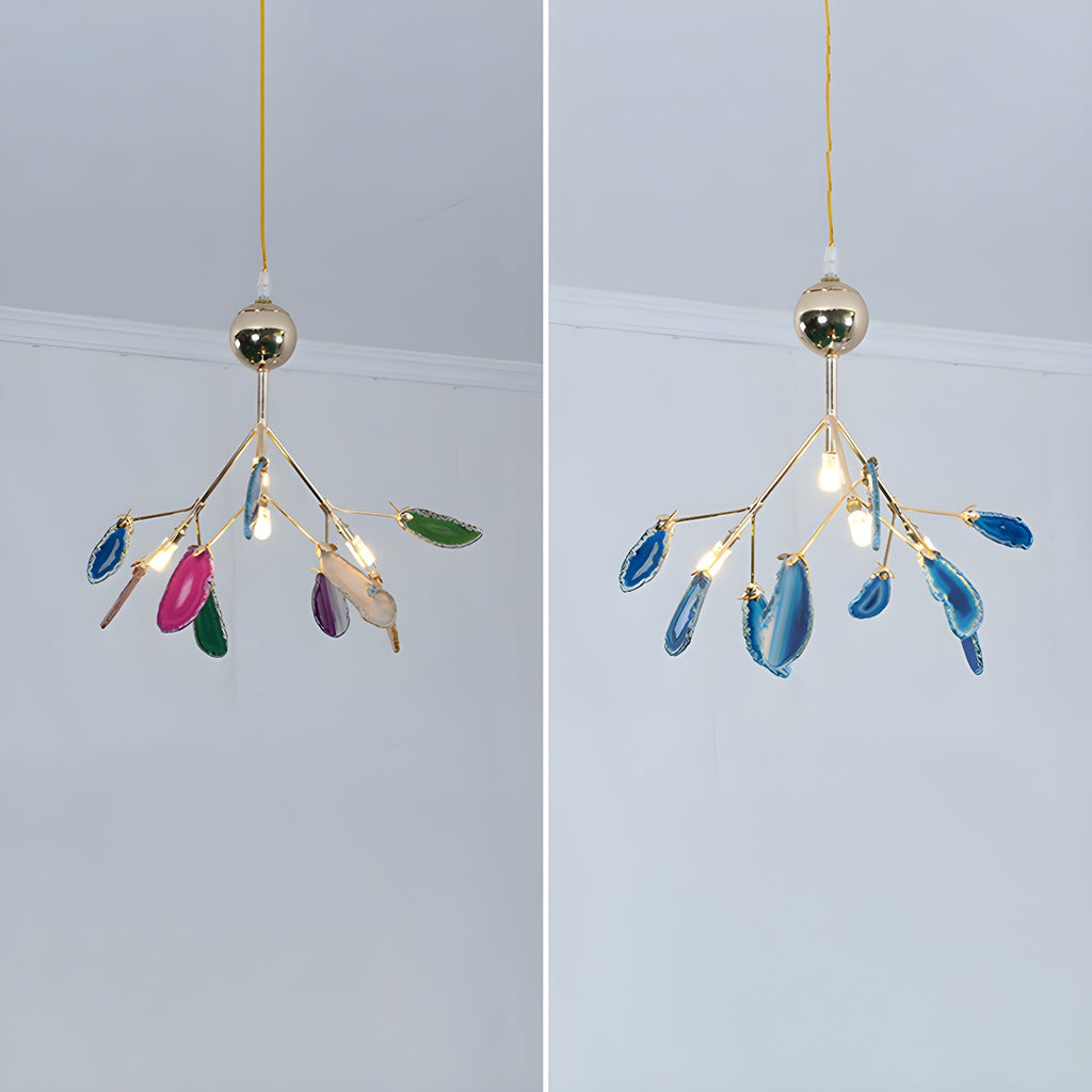 Agate Chandelier, Natural Agate Slices, Rose Gold Arms, G4 LED