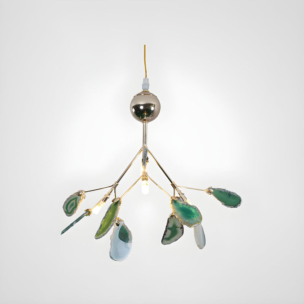 Agate Chandelier, Natural Agate Slices, Rose Gold Arms, G4 LED