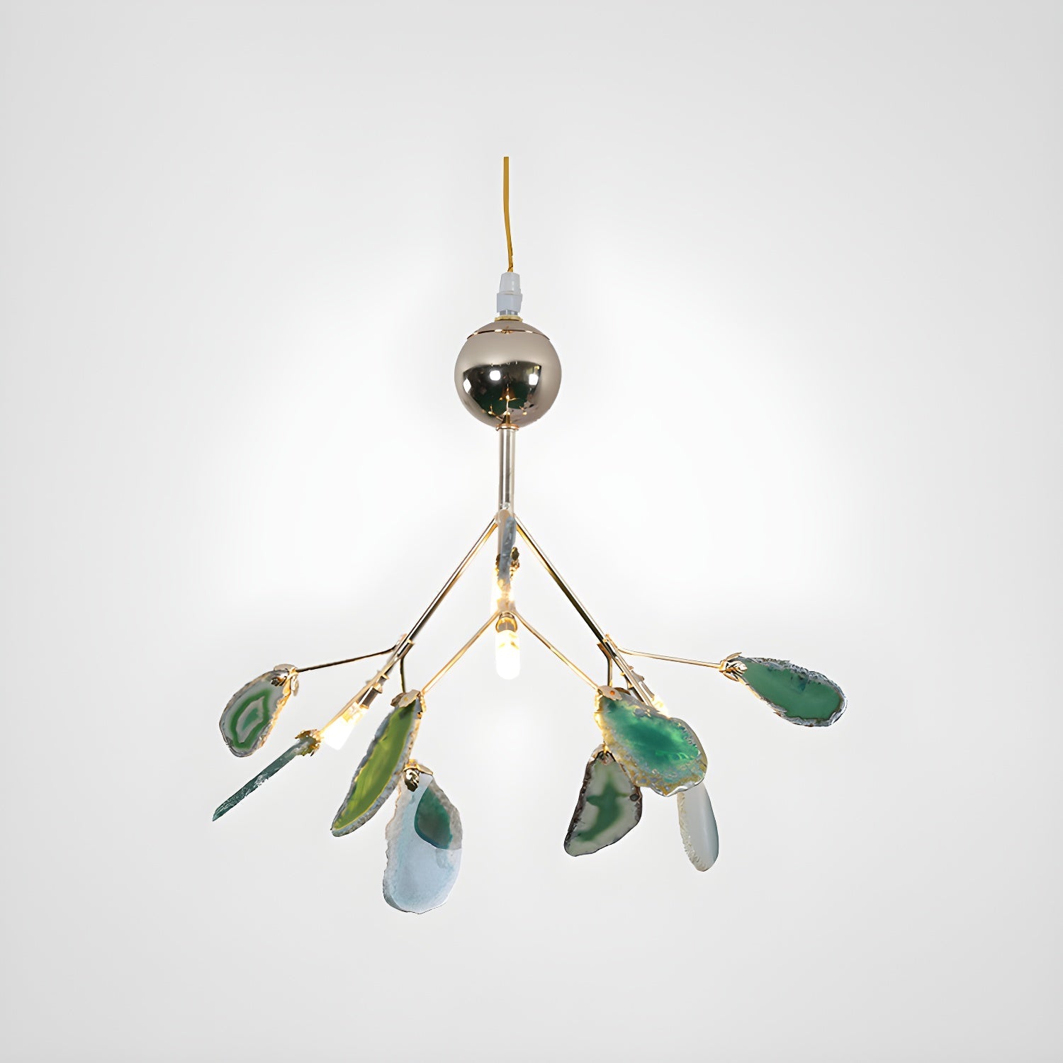 Agate Chandelier, Natural Agate Slices, Rose Gold Arms, G4 LED