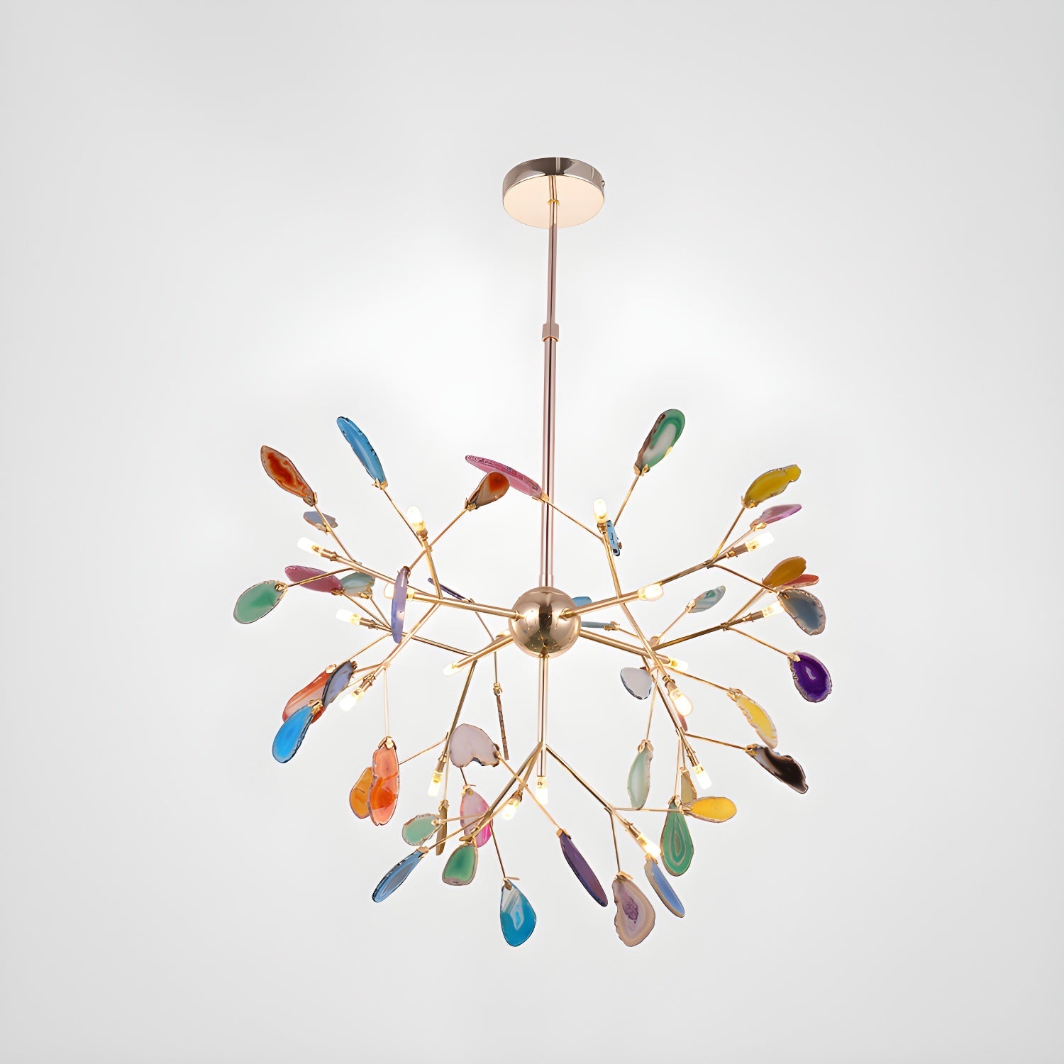 Agate Chandelier, Natural Agate Slices, Rose Gold Arms, G4 LED