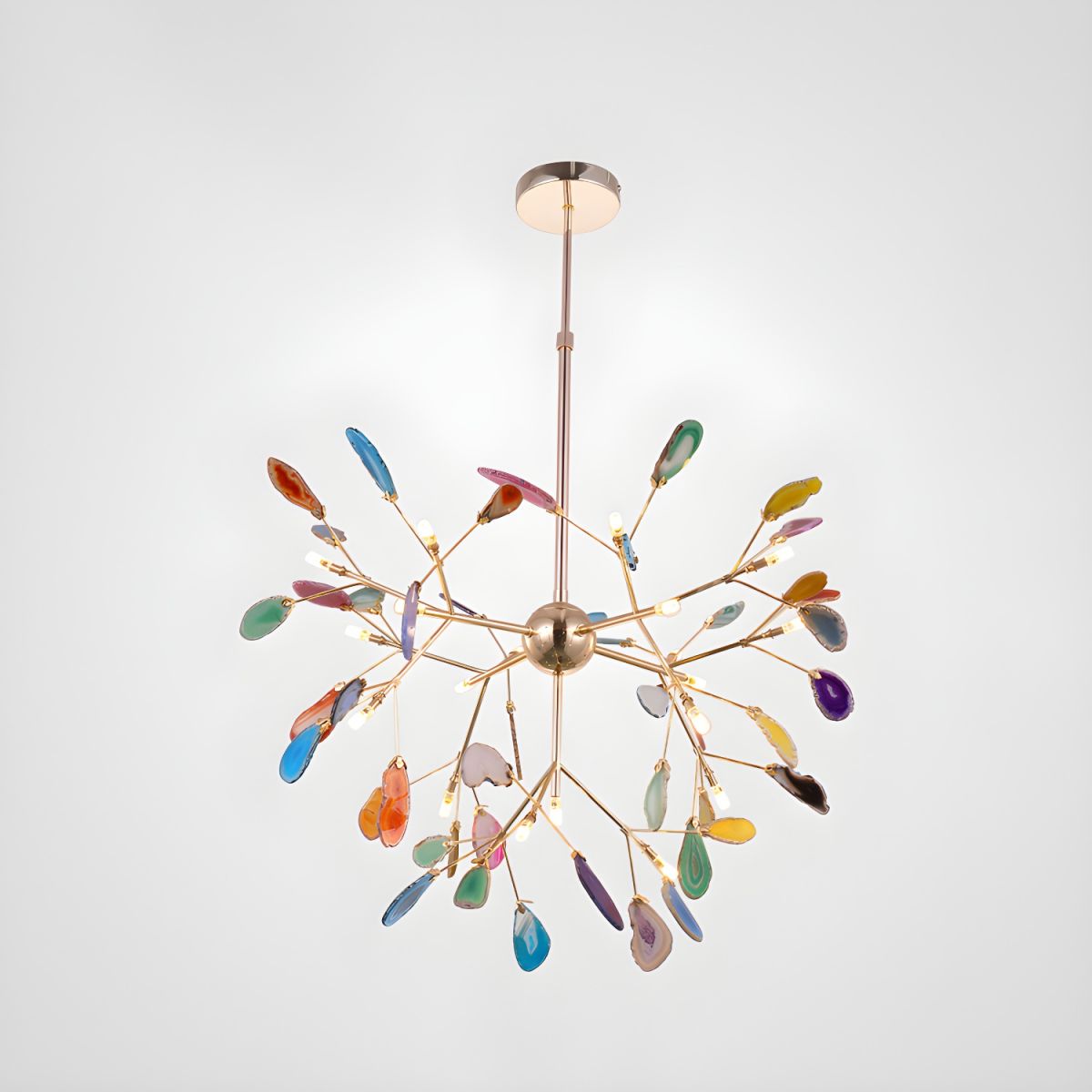 Agate Chandelier, Natural Agate Slices, Rose Gold Arms, G4 LED