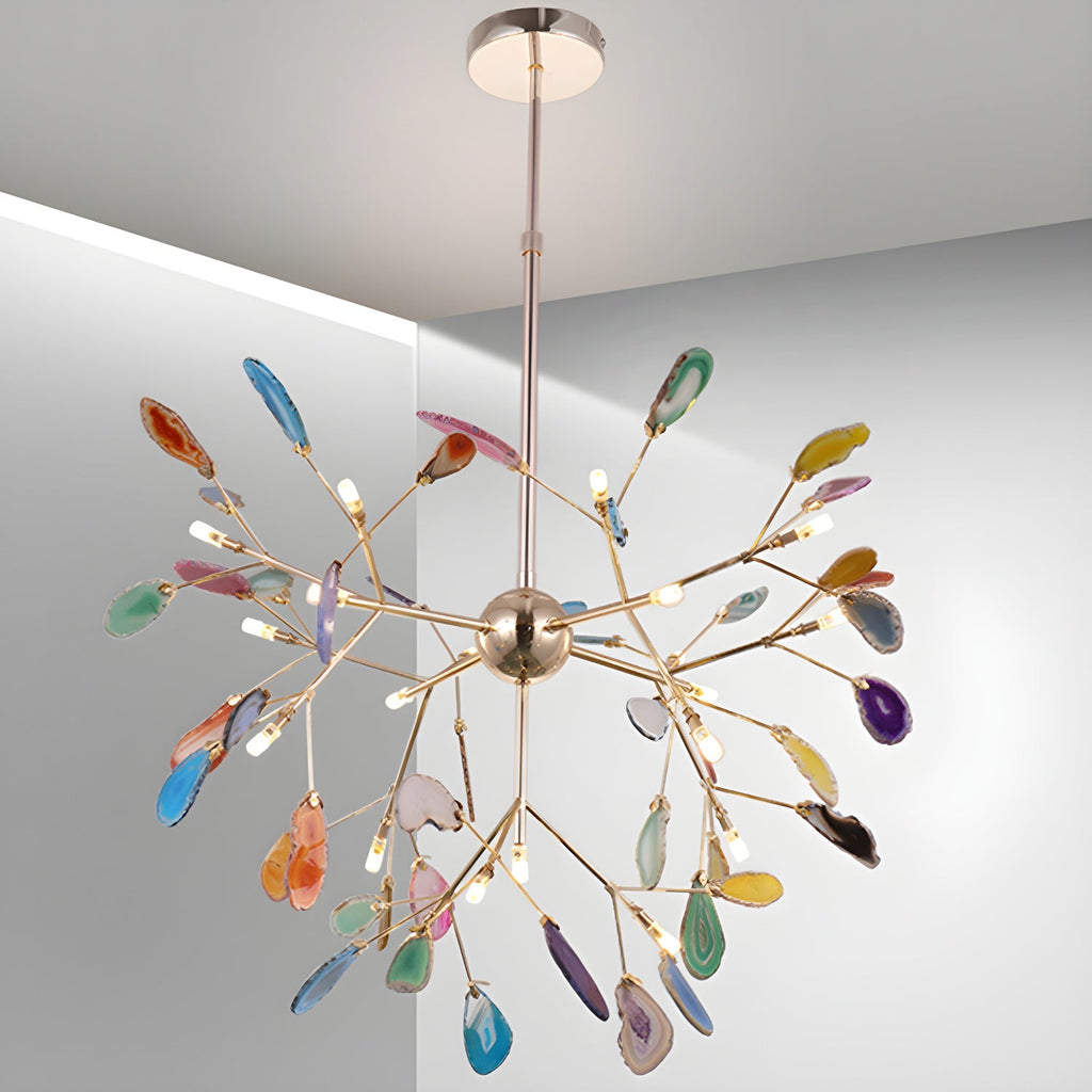 Agate Chandelier, Natural Agate Slices, Rose Gold Arms, G4 LED