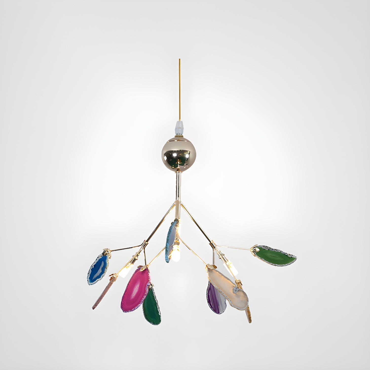 Agate chandelier with natural agate slices on rose gold arms