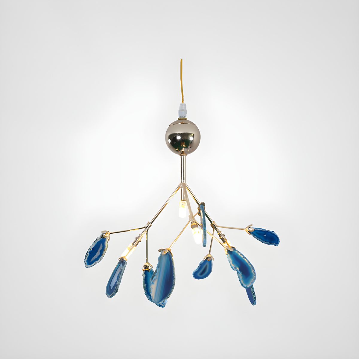 Agate Chandelier, Natural Agate Slices, Rose Gold Arms, G4 LED