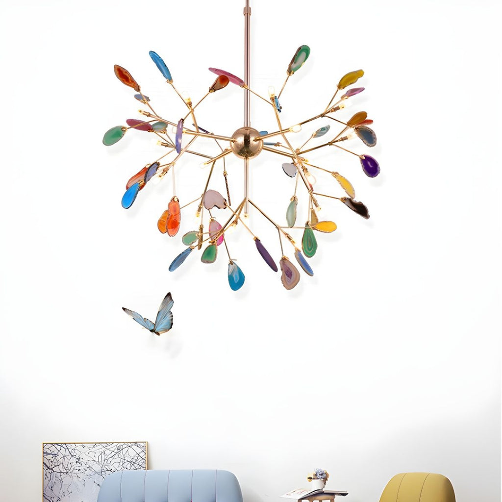 Agate Chandelier, Natural Agate Slices, Rose Gold Arms, G4 LED