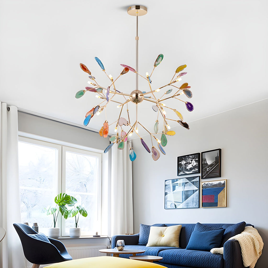 Agate Chandelier, Natural Agate Slices, Rose Gold Arms, G4 LED