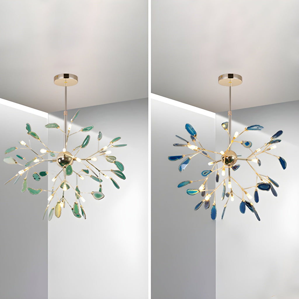 Agate Chandelier, Natural Agate Slices, Rose Gold Arms, G4 LED