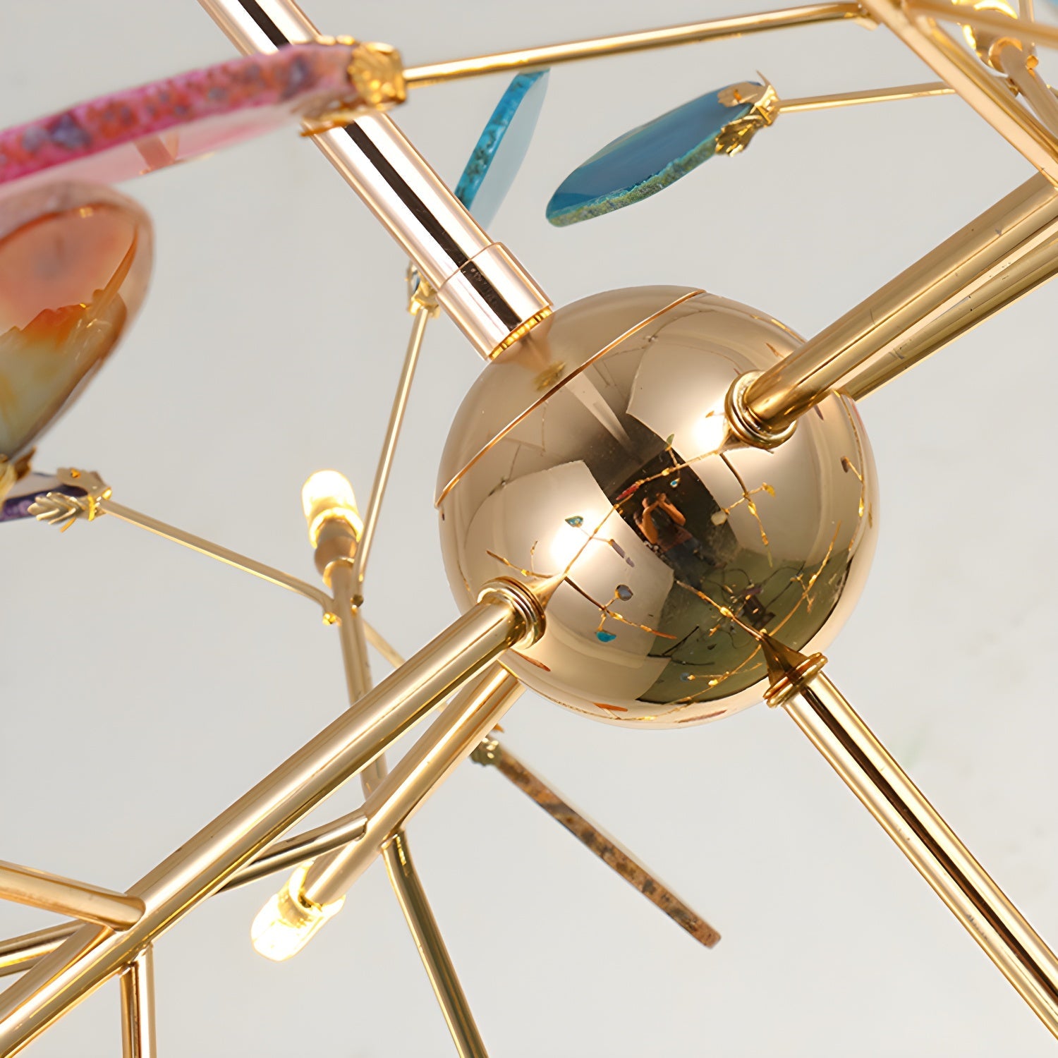 Agate Chandelier, Natural Agate Slices, Rose Gold Arms, G4 LED