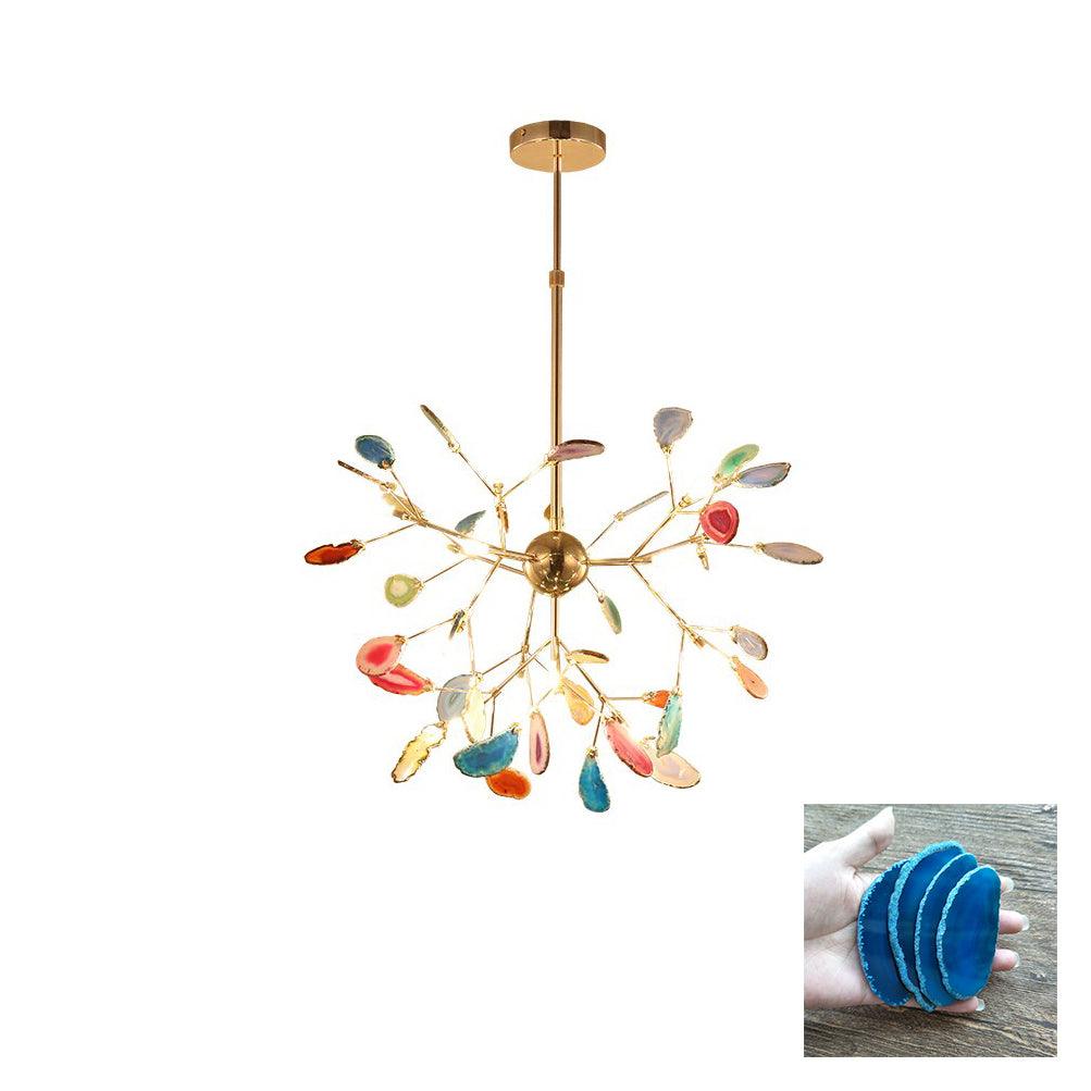 Agate Chandelier, Natural Agate Slices, Rose Gold Arms, G4 LED