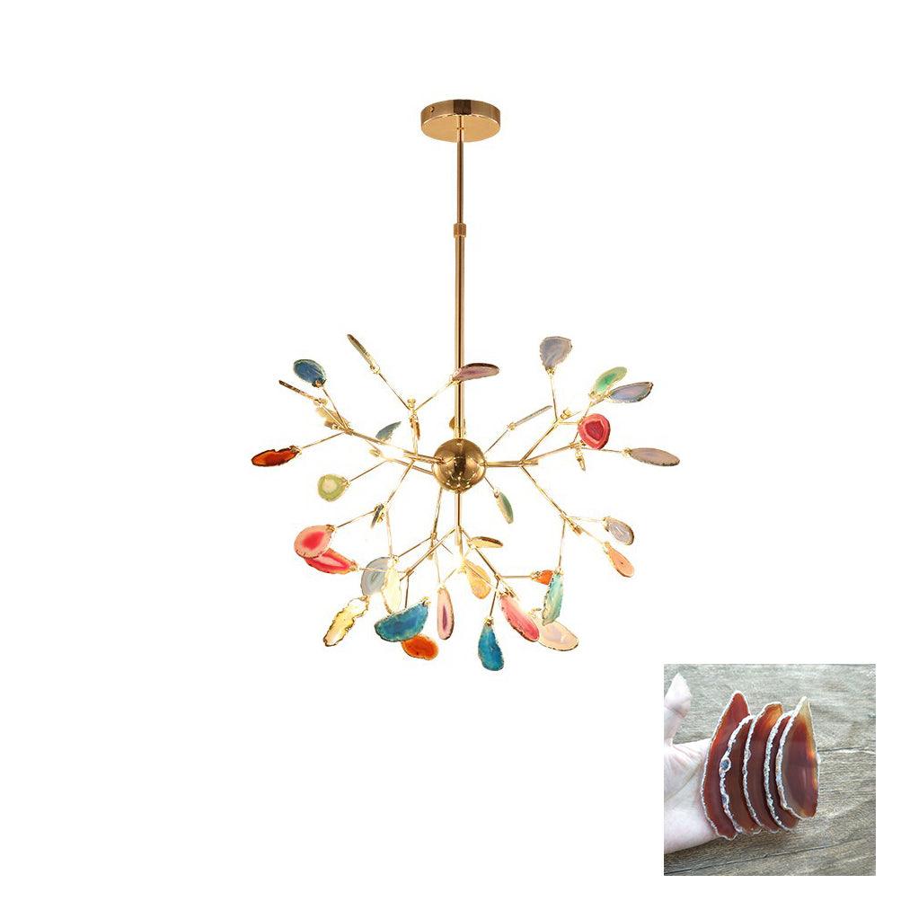 Agate Chandelier, Natural Agate Slices, Rose Gold Arms, G4 LED