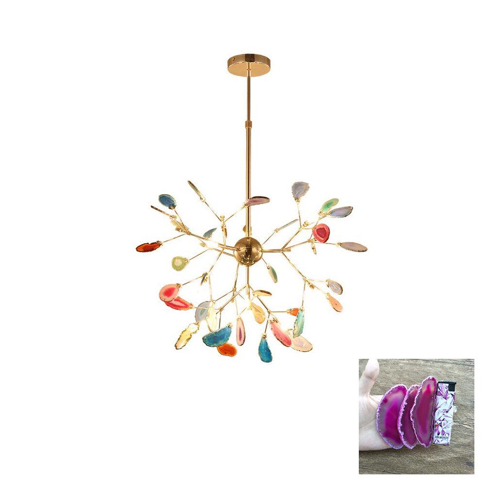 Agate Chandelier, Natural Agate Slices, Rose Gold Arms, G4 LED