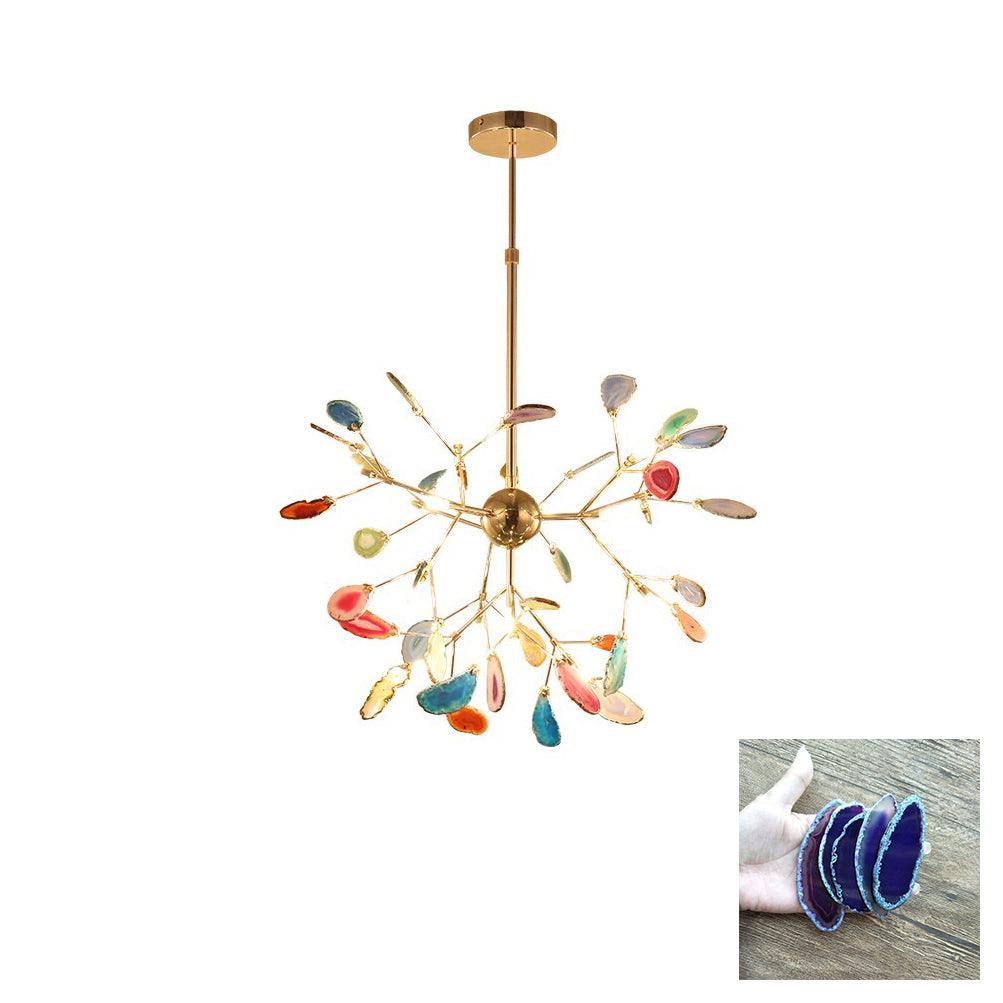 Agate Chandelier, Natural Agate Slices, Rose Gold Arms, G4 LED
