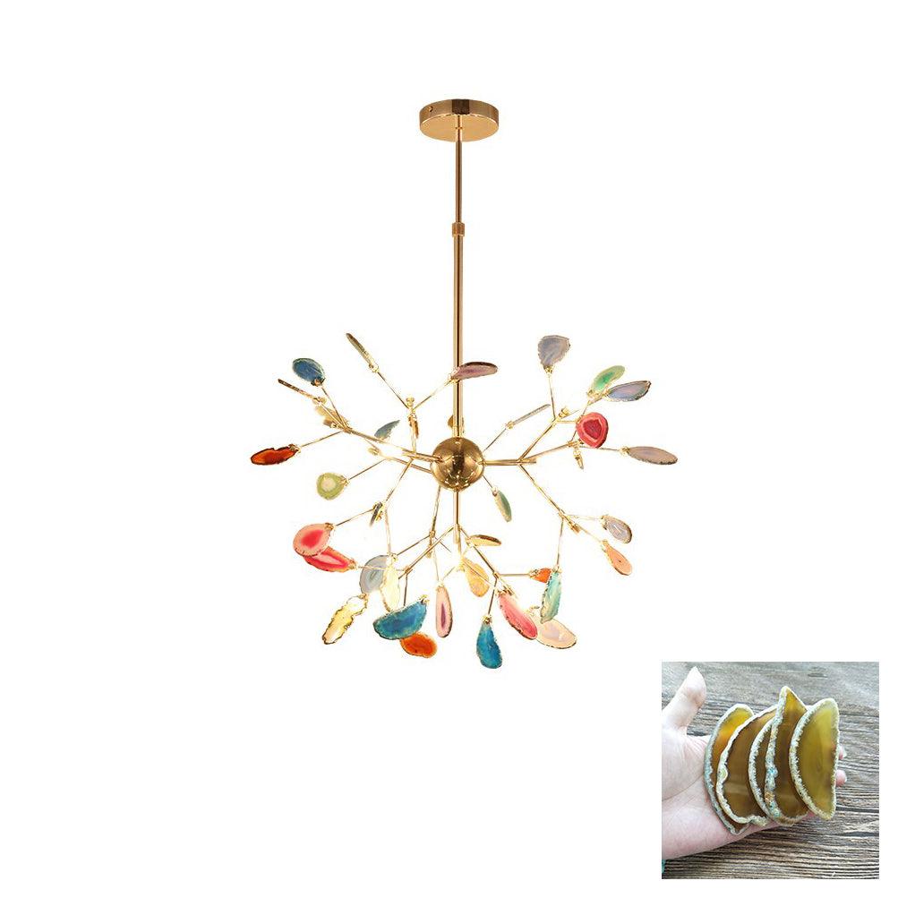 Agate Chandelier, Natural Agate Slices, Rose Gold Arms, G4 LED