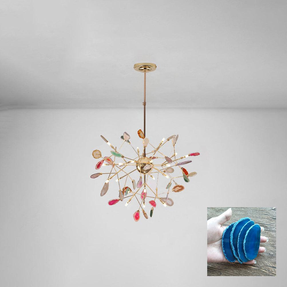 Agate Chandelier, Natural Agate Slices, Rose Gold Arms, G4 LED