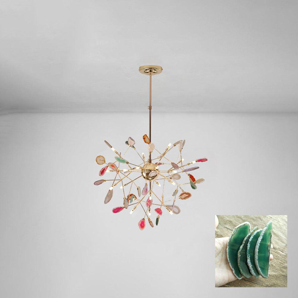 Agate Chandelier, Natural Agate Slices, Rose Gold Arms, G4 LED