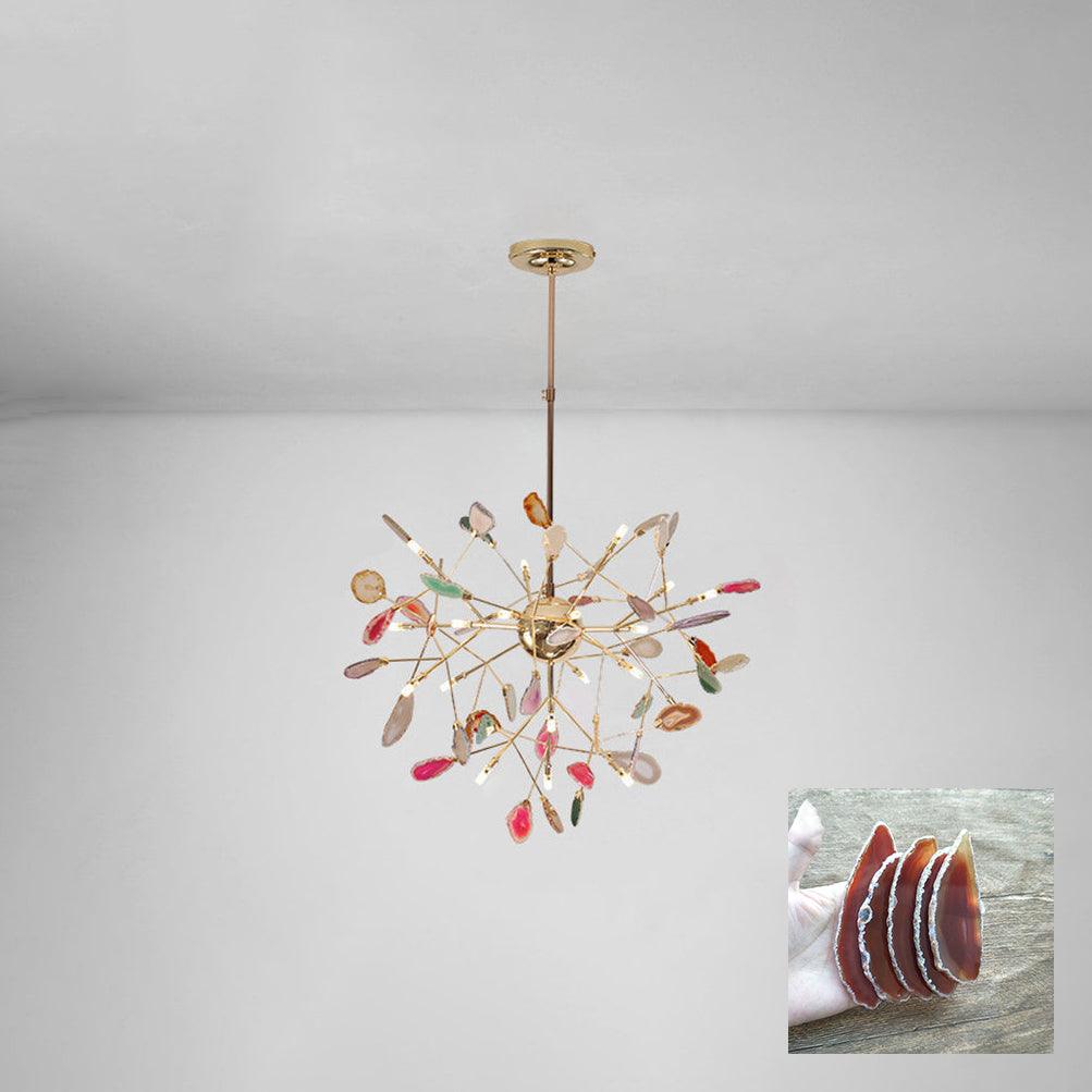 Agate Chandelier, Natural Agate Slices, Rose Gold Arms, G4 LED