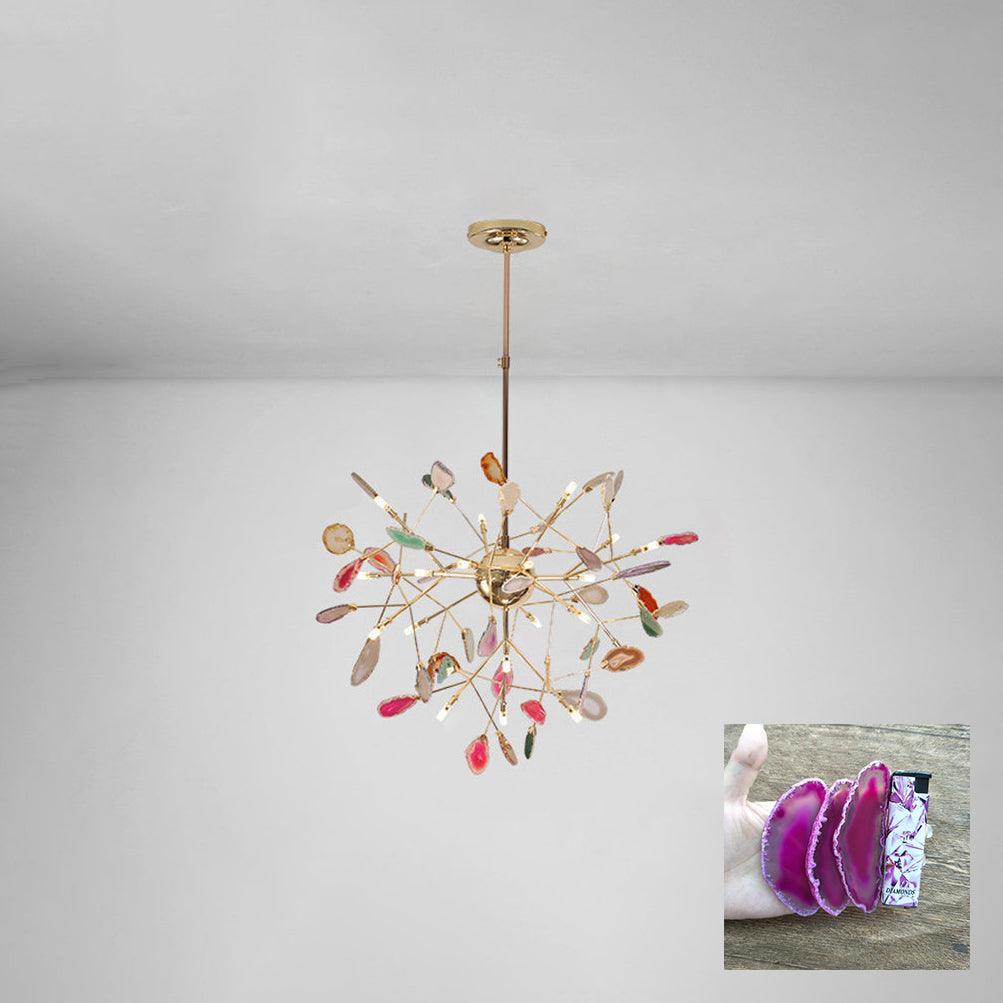 Agate Chandelier, Natural Agate Slices, Rose Gold Arms, G4 LED