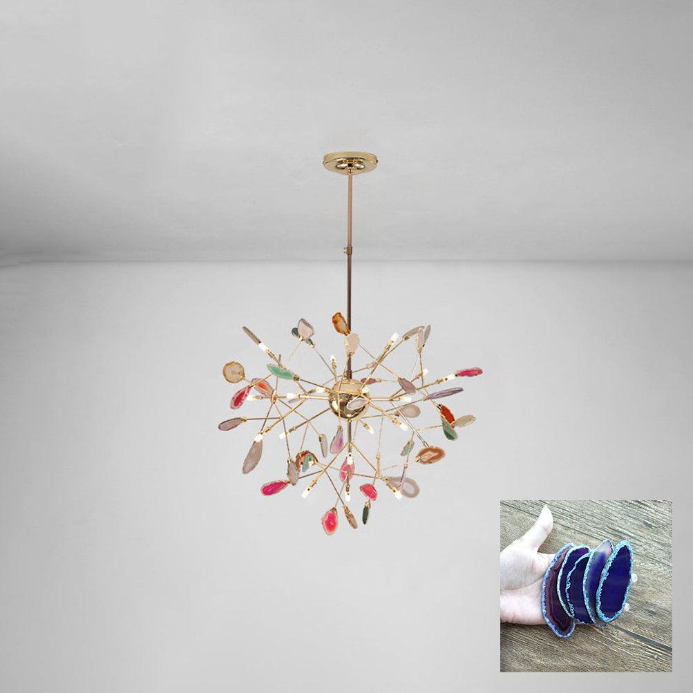 Agate Chandelier, Natural Agate Slices, Rose Gold Arms, G4 LED