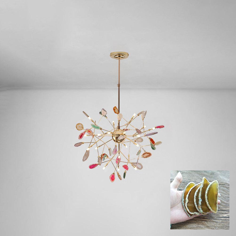 Agate Chandelier, Natural Agate Slices, Rose Gold Arms, G4 LED