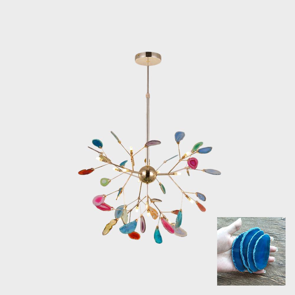 Agate Chandelier, Natural Agate Slices, Rose Gold Arms, G4 LED