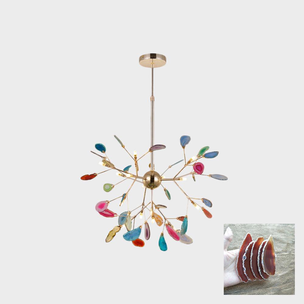 Agate Chandelier, Natural Agate Slices, Rose Gold Arms, G4 LED