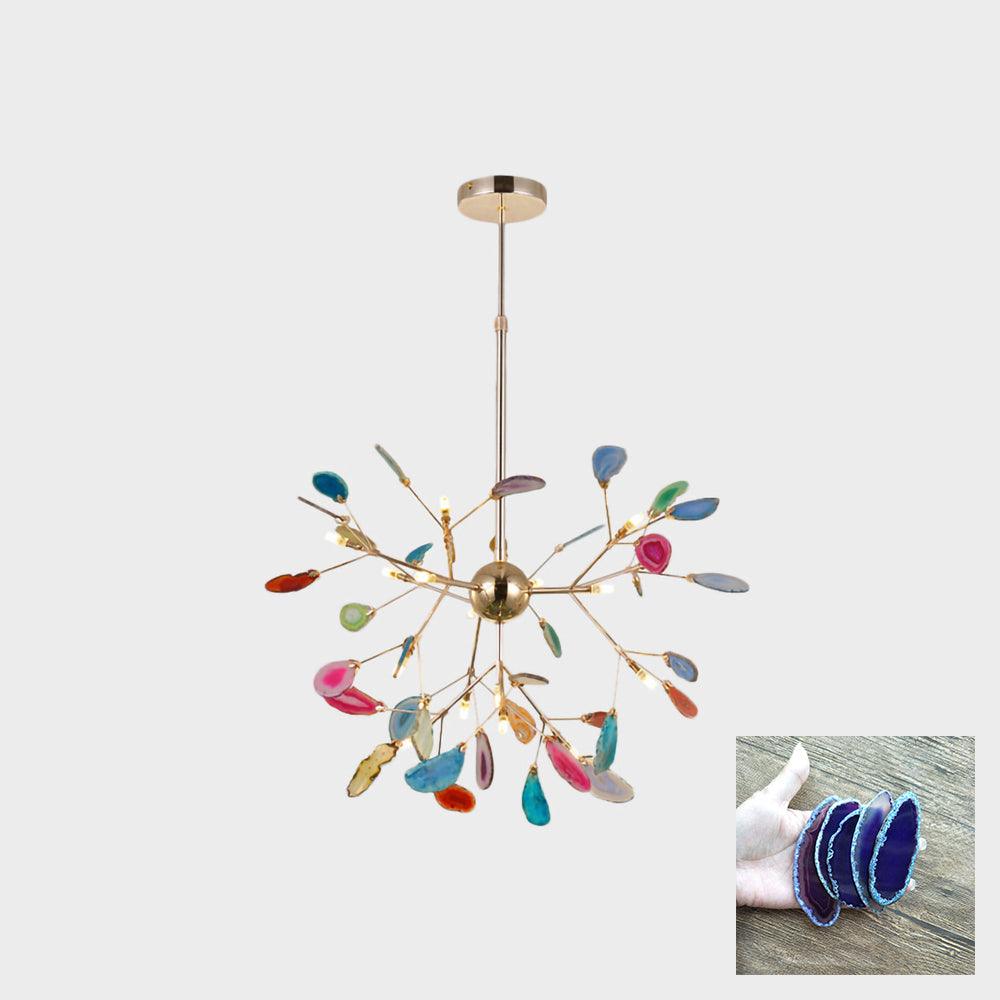 Agate Chandelier, Natural Agate Slices, Rose Gold Arms, G4 LED