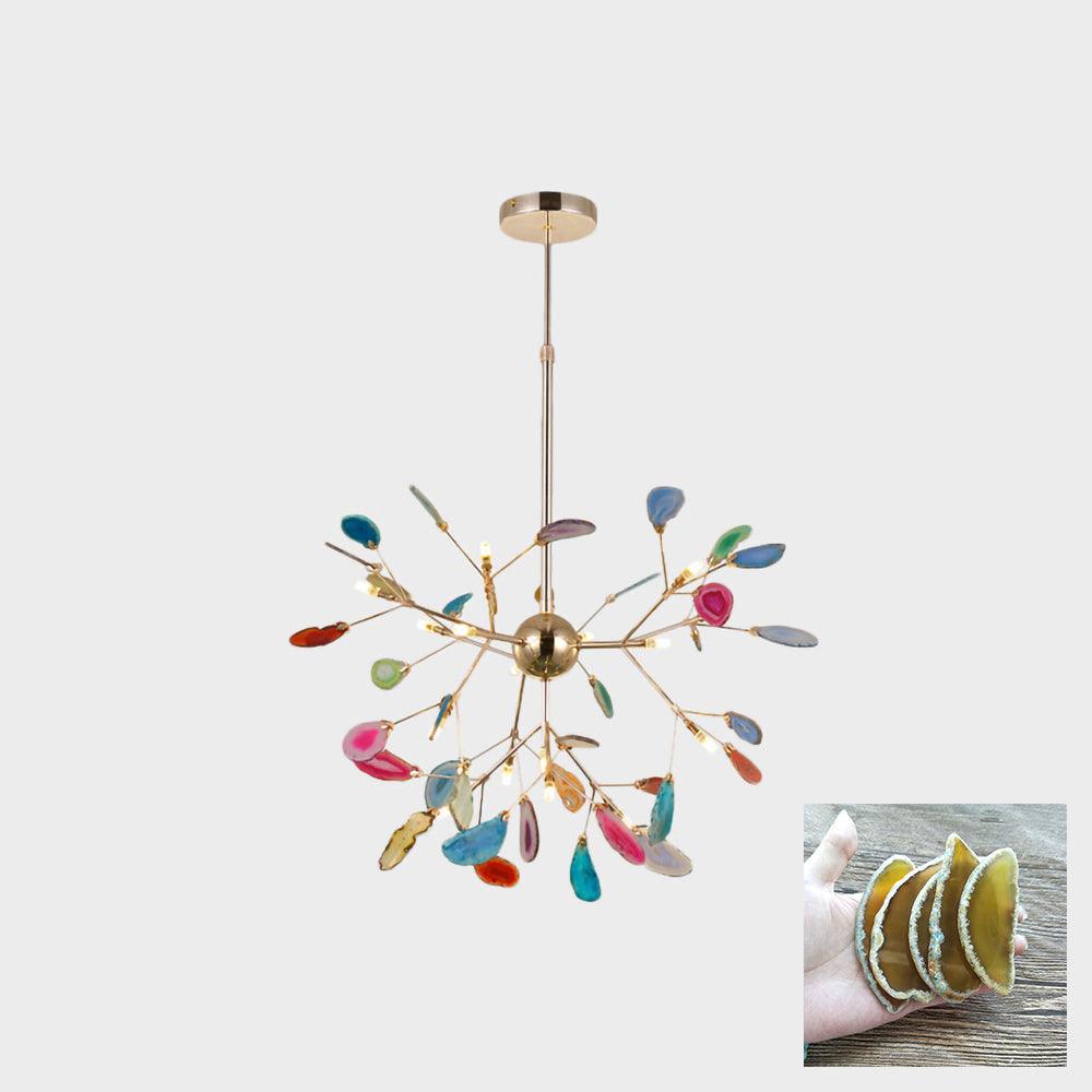 Agate Chandelier, Natural Agate Slices, Rose Gold Arms, G4 LED