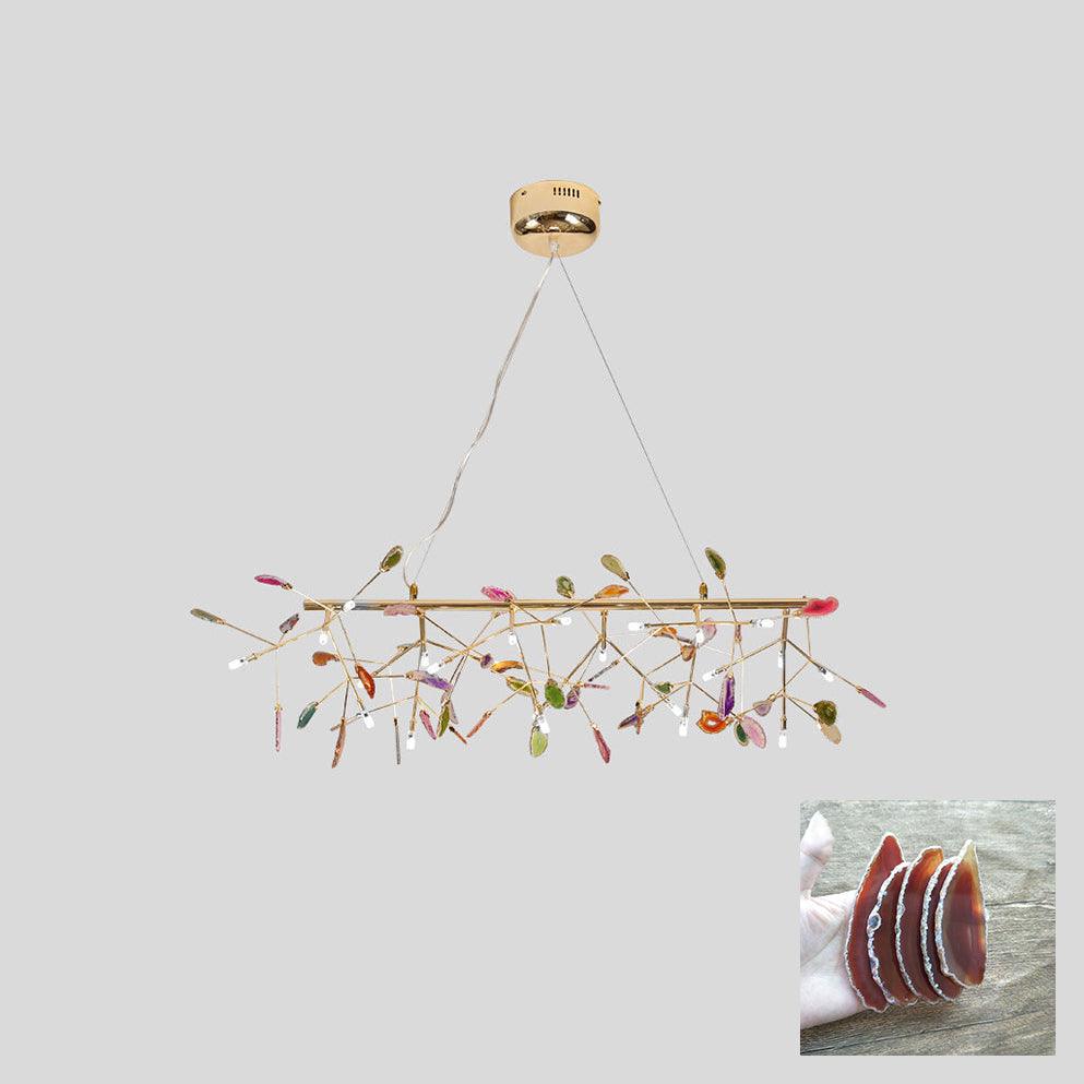 Agate Chandelier, Natural Agate Slices, Rose Gold Arms, G4 LED