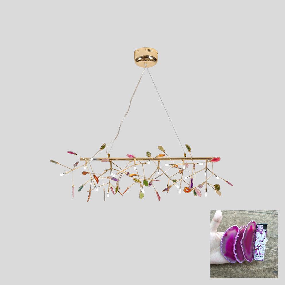 Agate Chandelier, Natural Agate Slices, Rose Gold Arms, G4 LED