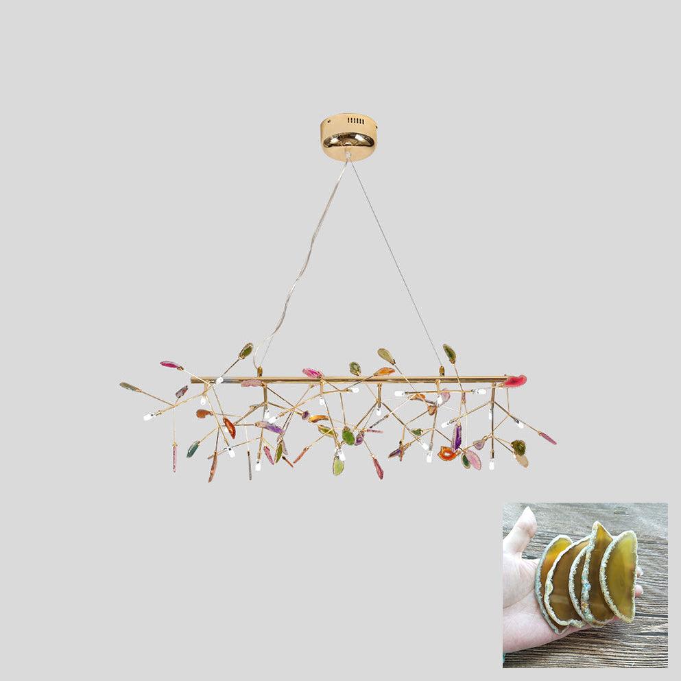 Agate Chandelier, Natural Agate Slices, Rose Gold Arms, G4 LED