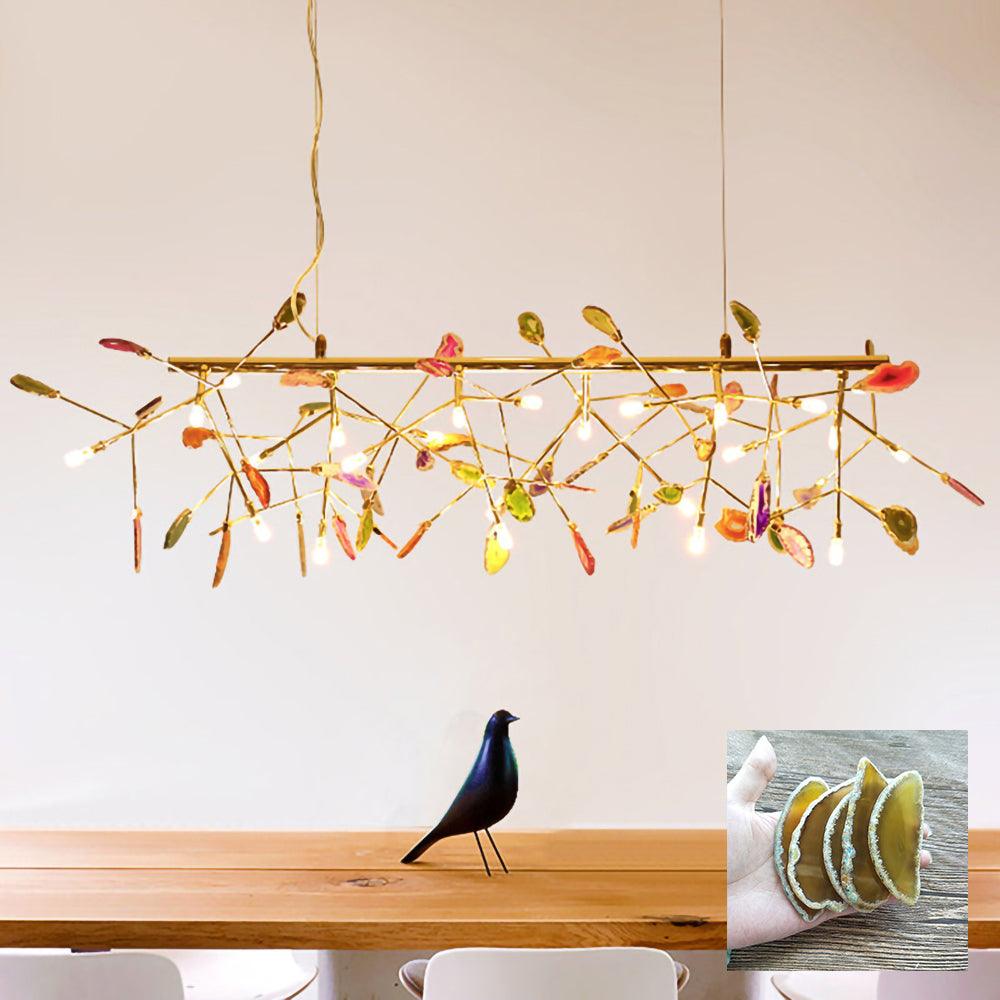 Agate Chandelier, Natural Agate Slices, Rose Gold Arms, G4 LED