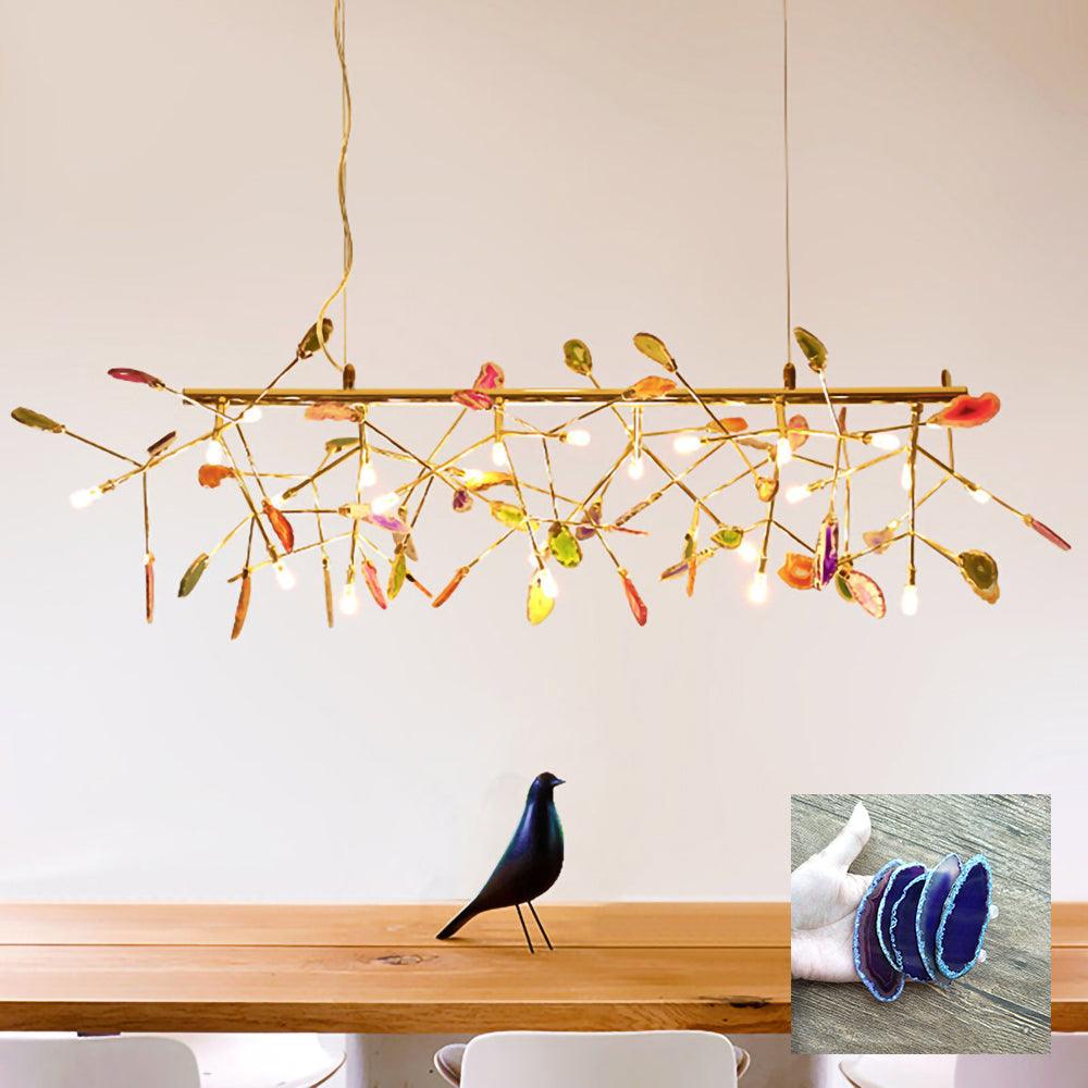 Agate Chandelier, Natural Agate Slices, Rose Gold Arms, G4 LED