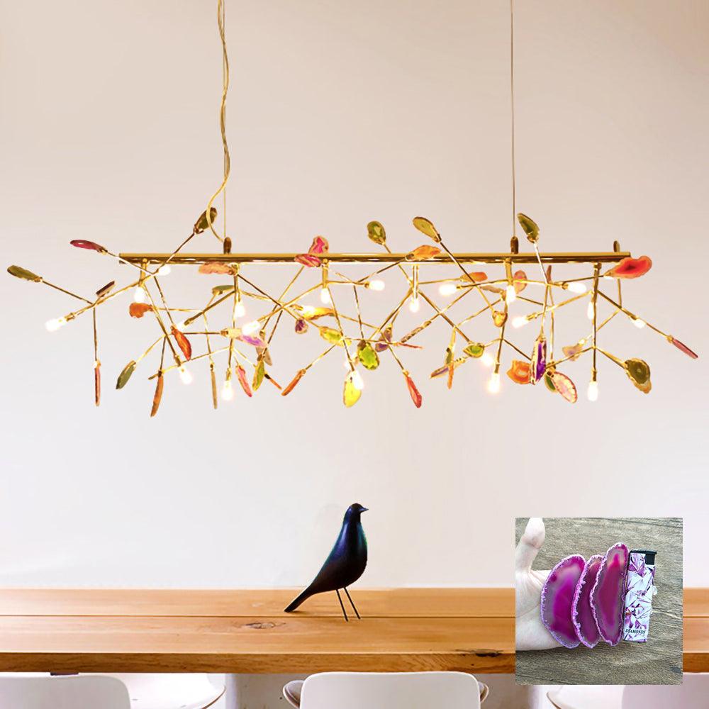 Agate Chandelier, Natural Agate Slices, Rose Gold Arms, G4 LED