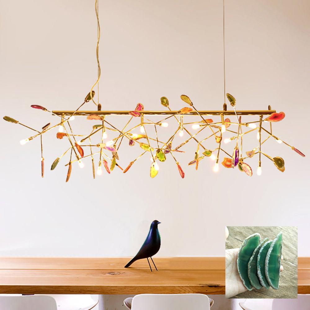 Agate Chandelier, Natural Agate Slices, Rose Gold Arms, G4 LED