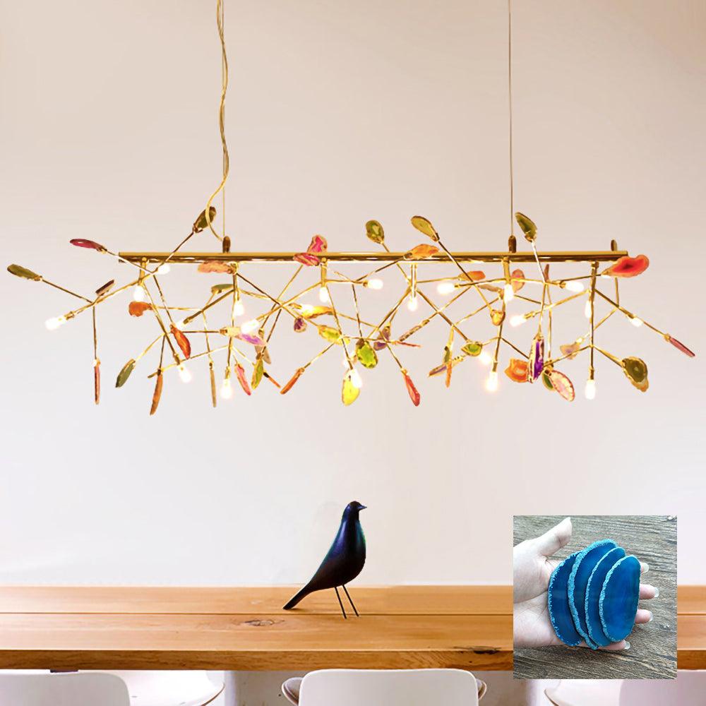 Agate Chandelier, Natural Agate Slices, Rose Gold Arms, G4 LED