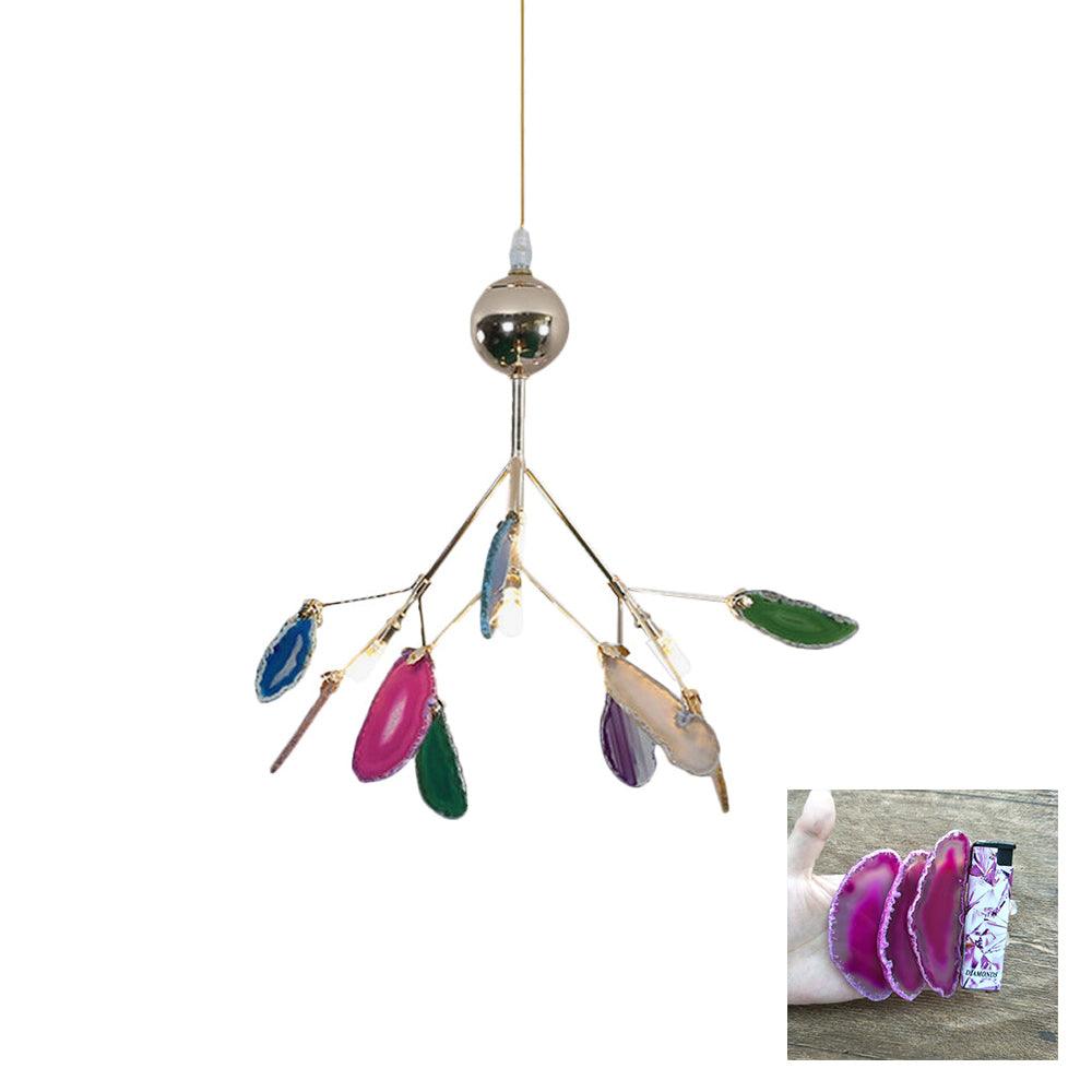 Agate Chandelier, Natural Agate Slices, Rose Gold Arms, G4 LED