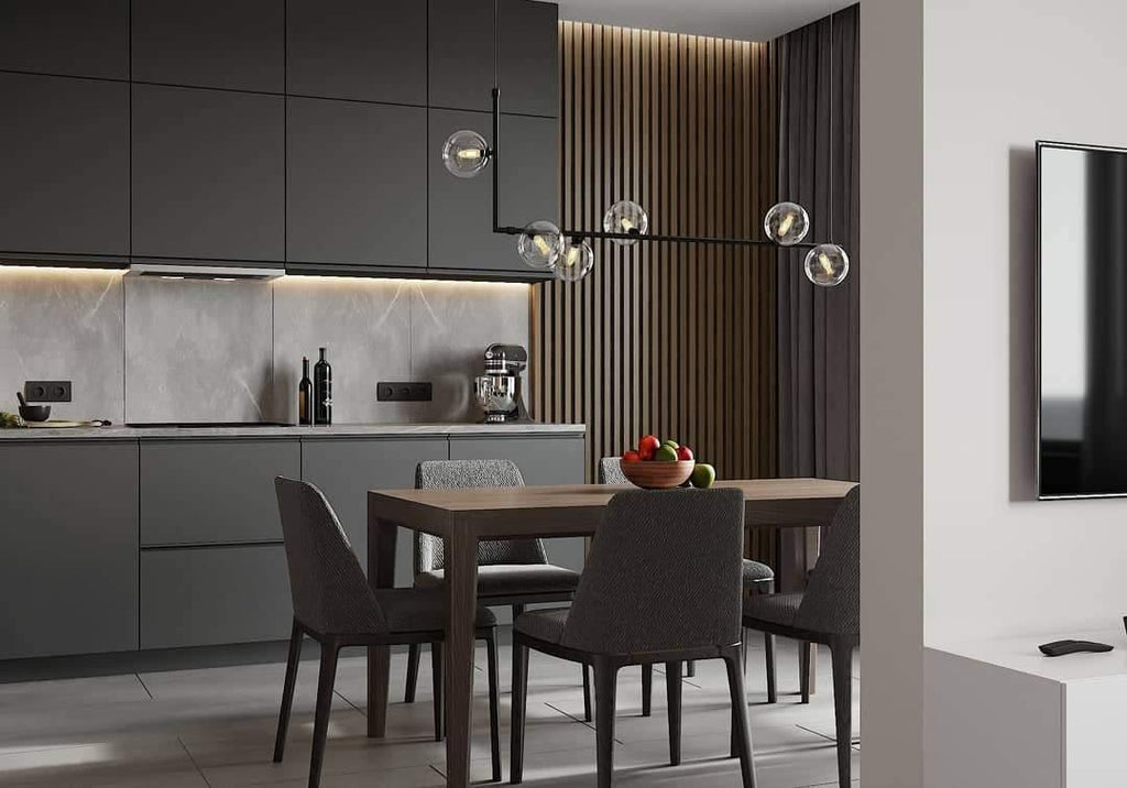 Air 73 Pendant Light, Clear Glass Spheres, Black or Gold Steel, G9